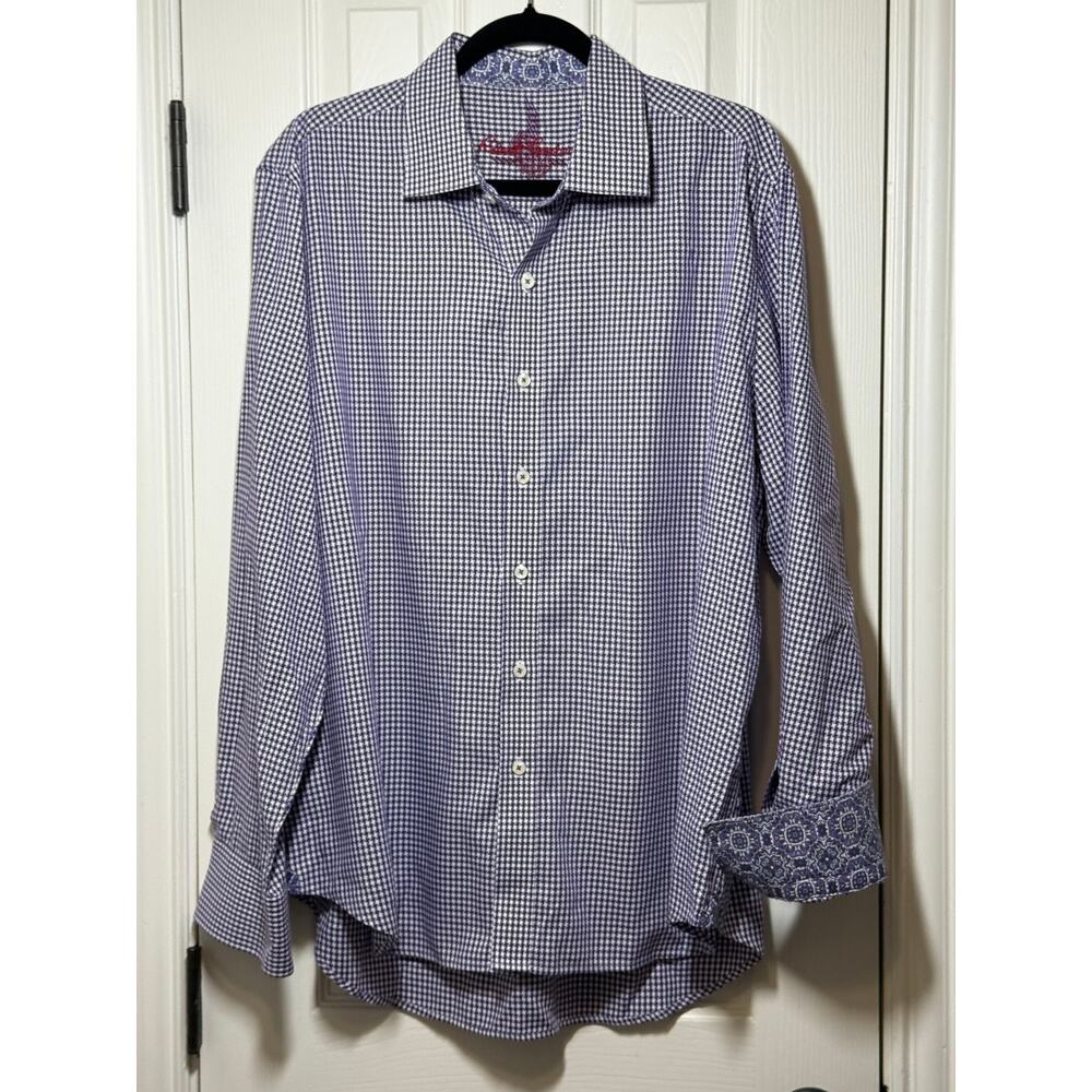 Robert Graham XL Purple Houndstooth Flip Cuff Shirt Floral Contrast Cuff